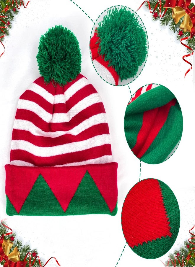 Asikkon Christmas Elf Knitted Hat for Adults Xmas Beanie Knit Hat Cute Santa Winter Warm Hat for Men Women Gifts Red and Green - Image 2